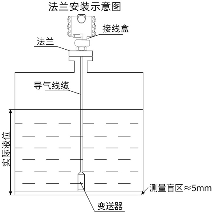 分體式液位變送器法蘭安裝示意圖