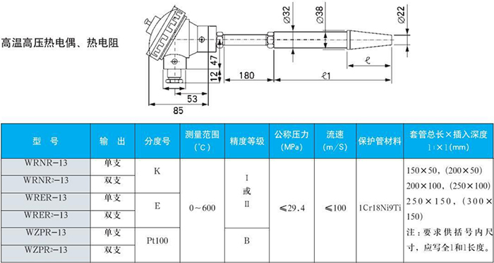 電站測溫專用熱電偶高溫高壓規(guī)格表