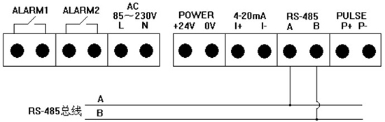 小流量氣體質(zhì)量流量計(jì)RS-485通訊接線圖